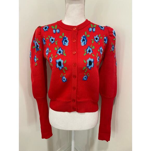 Molly Goddard Sonia Jacquard-Knit Cotton Cardigan in Red - Picture 5 of 15